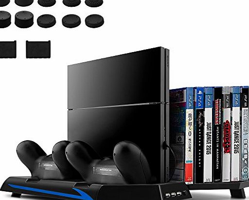 Younik [Upgraded Version] Younik PS4 Vertical Stand Cooling Fan, Dual Controllers Charging Station, 14 Slots Game Storage and 3 Port USB Hub. The All-in-One Stand for your PS4.